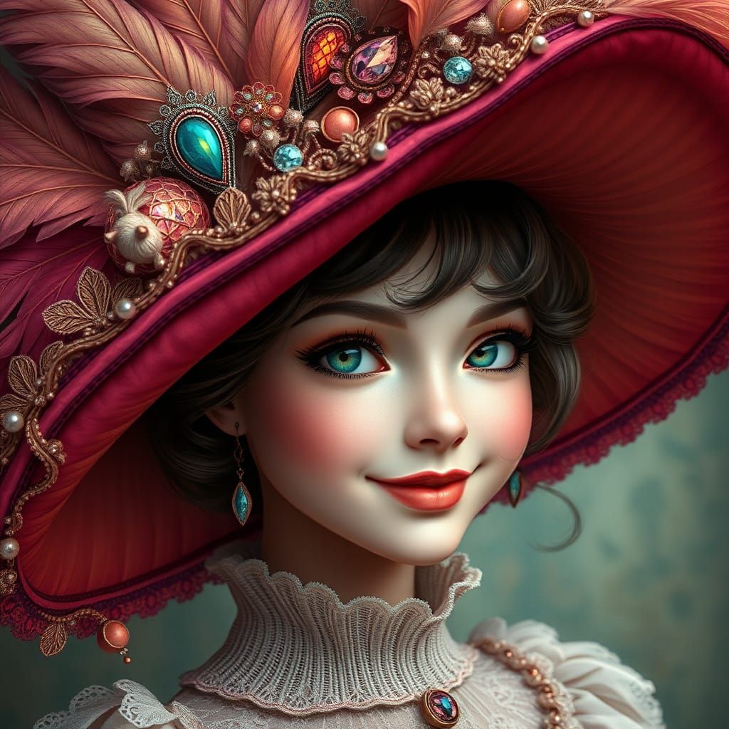 Victorian Lady with Oversized Hat, Digital Art
