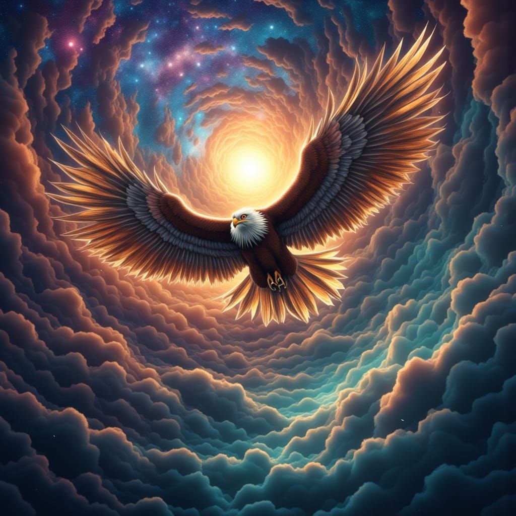 Soaring Eagle Amidst Astral Colors: Digital Matte Painting