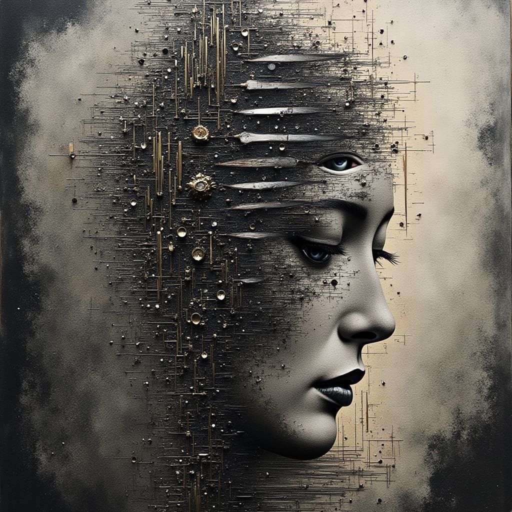 Recursive Head Devours Reflection in Glitch Static