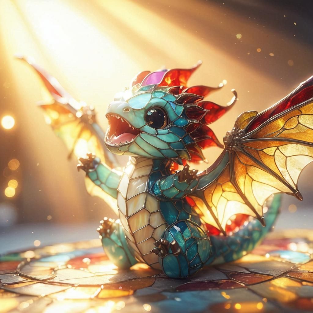 Adorable Stained Glass Dragon in WLOP Style