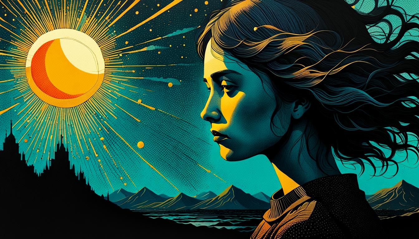 Halftone Sun Editorial Illustration in Mixed Media Style