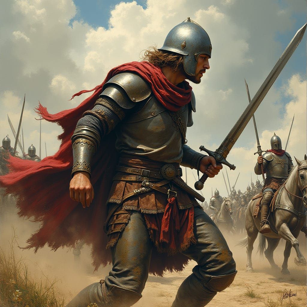 Anglo-Saxon Warrior in Battle, Gritty Art Style