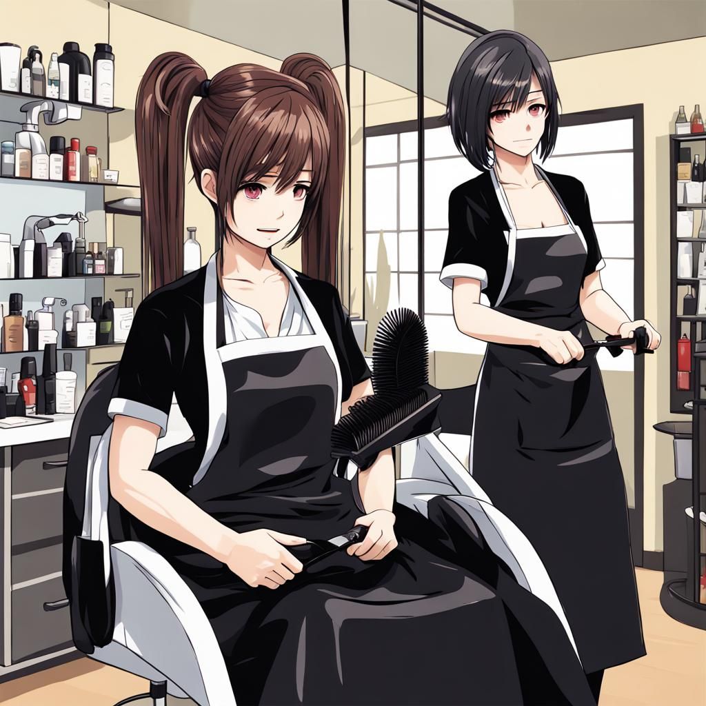 Female Hairdressers at Work in Anime Style