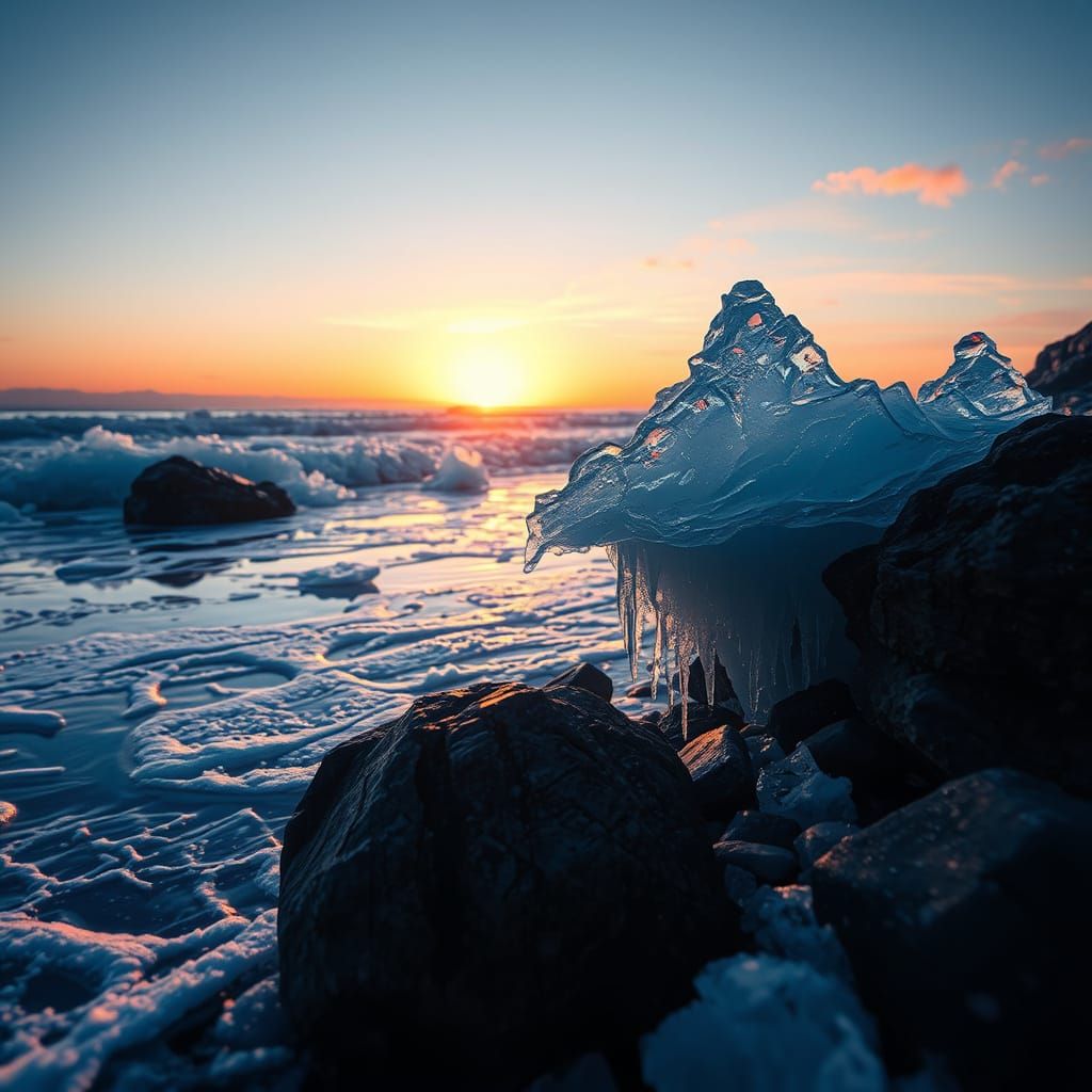 Ethereal Ice Beachscape at Dusk