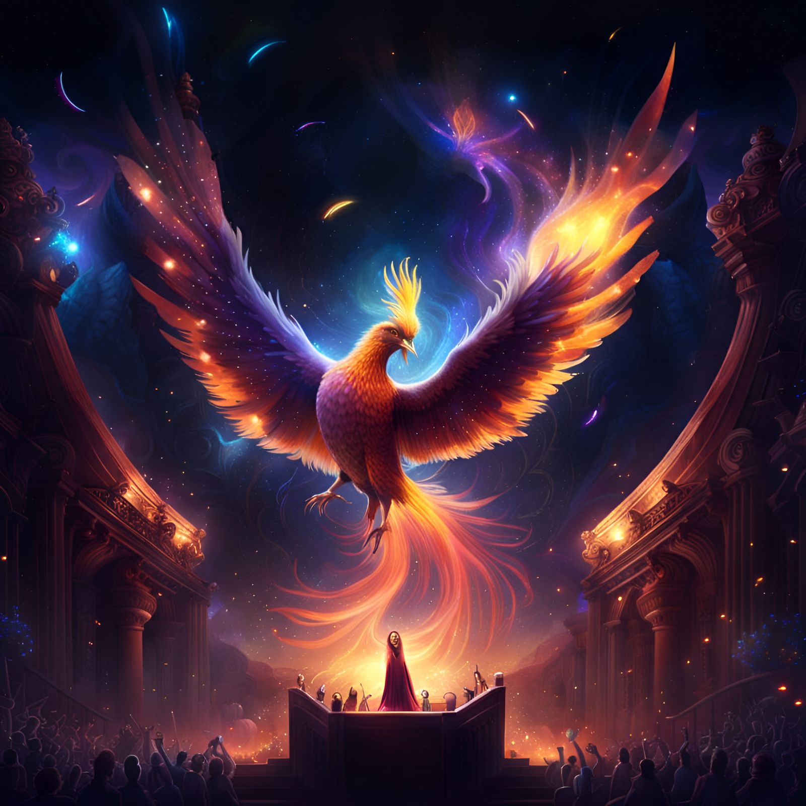 Celestial Phoenix Conducts a Starry Orchestra