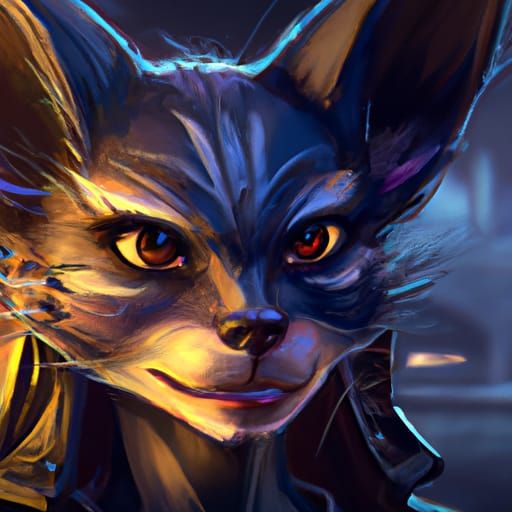 Hyperdetailed Bat Cat Portrait in Triadic Colors