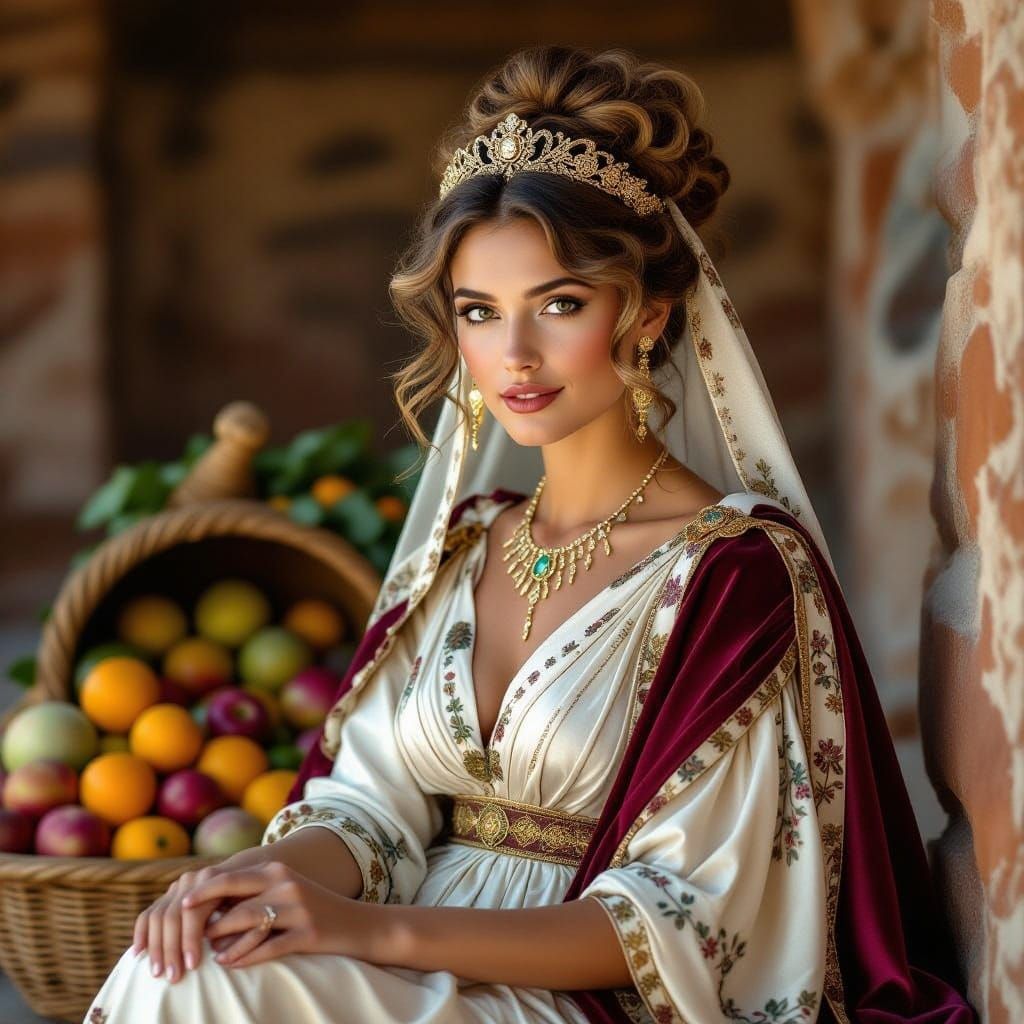 Etruscan Goddess Vesuna in Ancient Villa, Abundance and Pros...