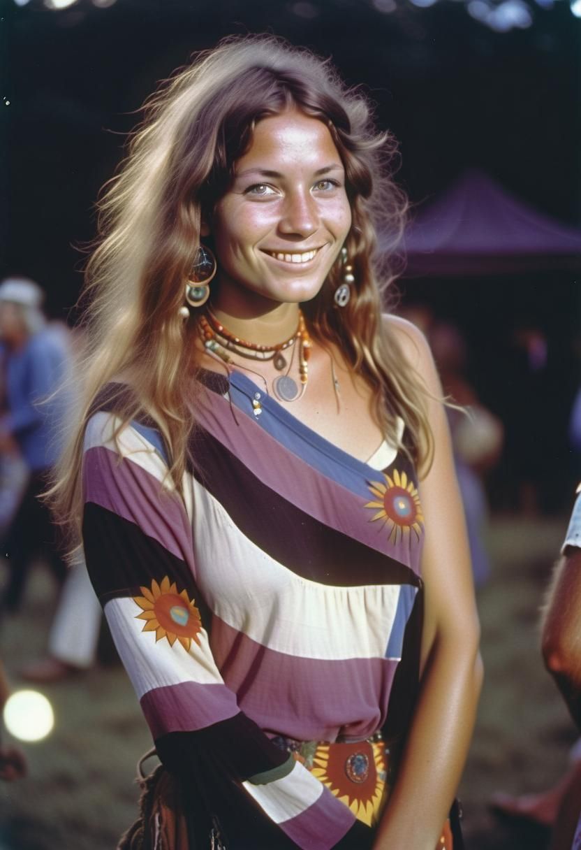 Young Woman in Hippy Style at Woodstock, 1969