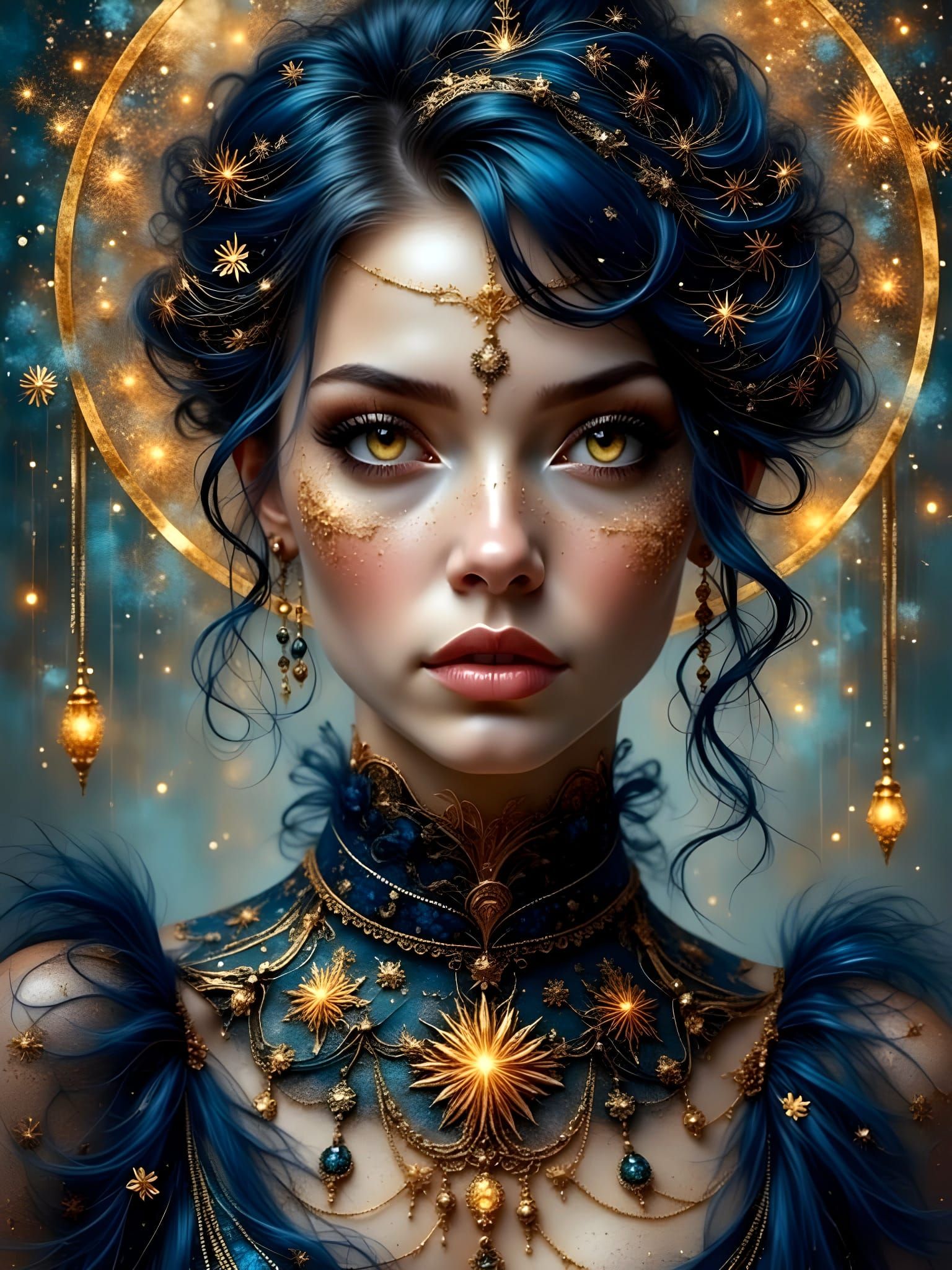 Surreal Goddess with Ethereal Energy Symbols and Intricate D...