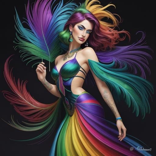 Rainbow Woman Portrait in Fauvism Style