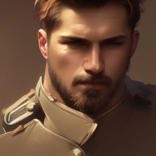 Handsome Soldiers Portrait in Hyperdetailed Style
