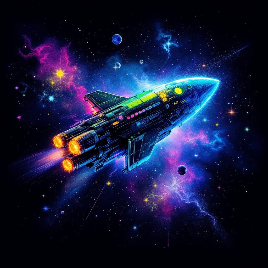 Glowing Cosmic Spaceship in Neon Colors