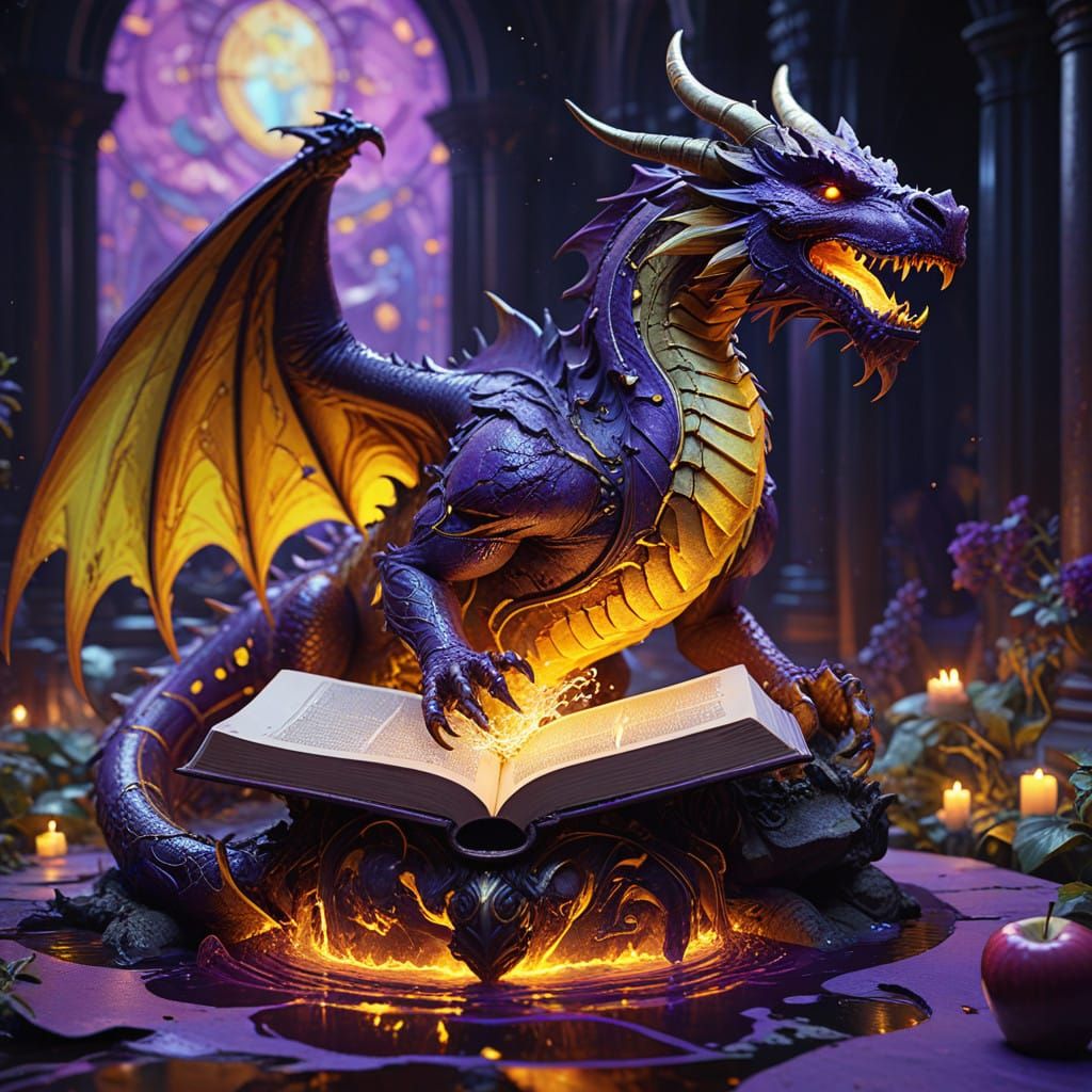 Dark Fantasy Dragon Descends into the Underworld of Flames a...