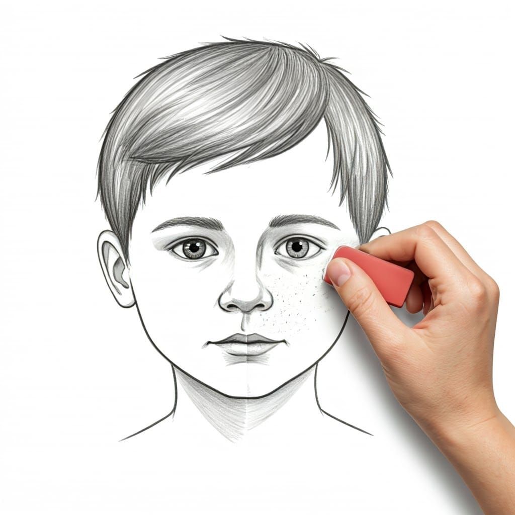 Erased Childhood: A Pencil Drawing of Half a Face