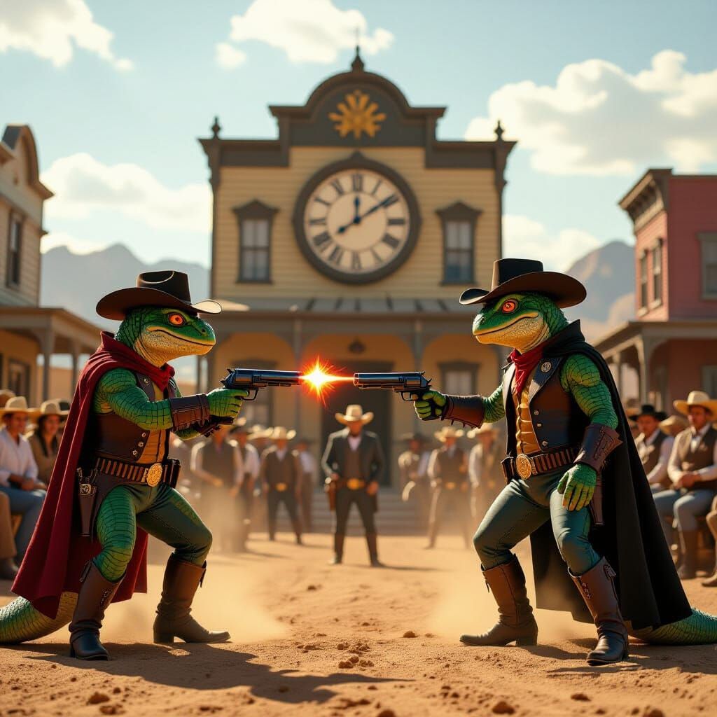 Alien Cowboys Duel in Wild West Showdown