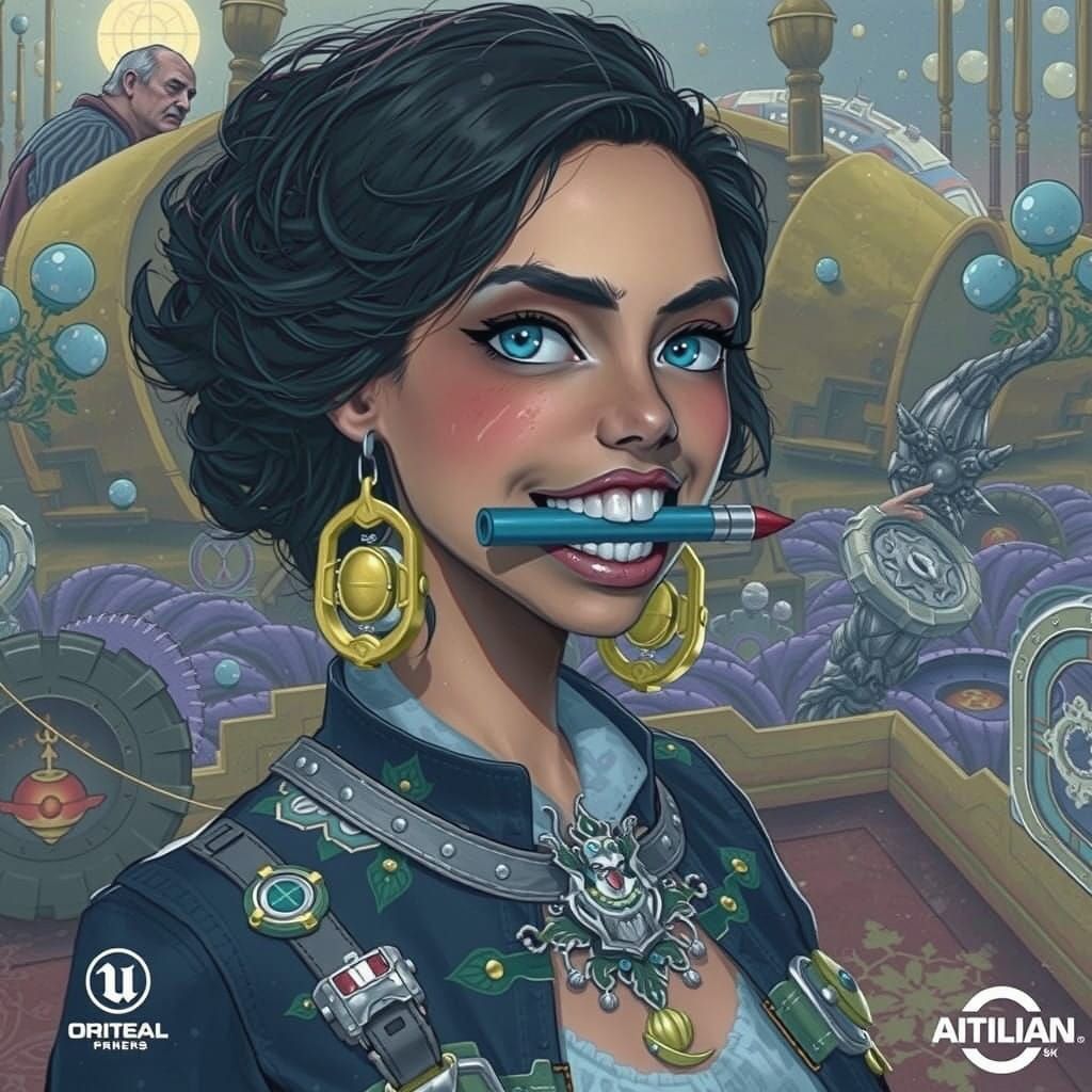 Woman Smiles with Lipstick Stuck in Teeth in Vibrant Dreamli...