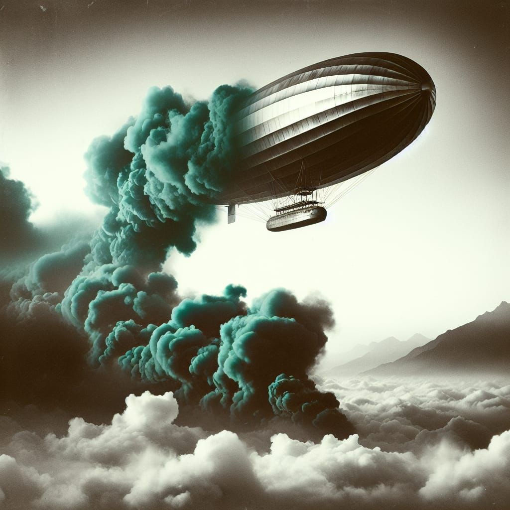 Vintage Dirigible Airship in Teal Haze