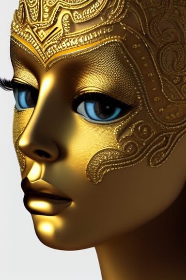 Golden Masked Woman: Hyperrealistic Close-Up Portrait