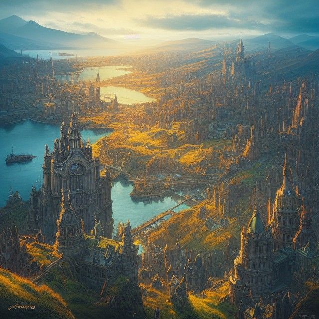 Scottish Mega City Bird's-Eye View: Detailed Matte Painting