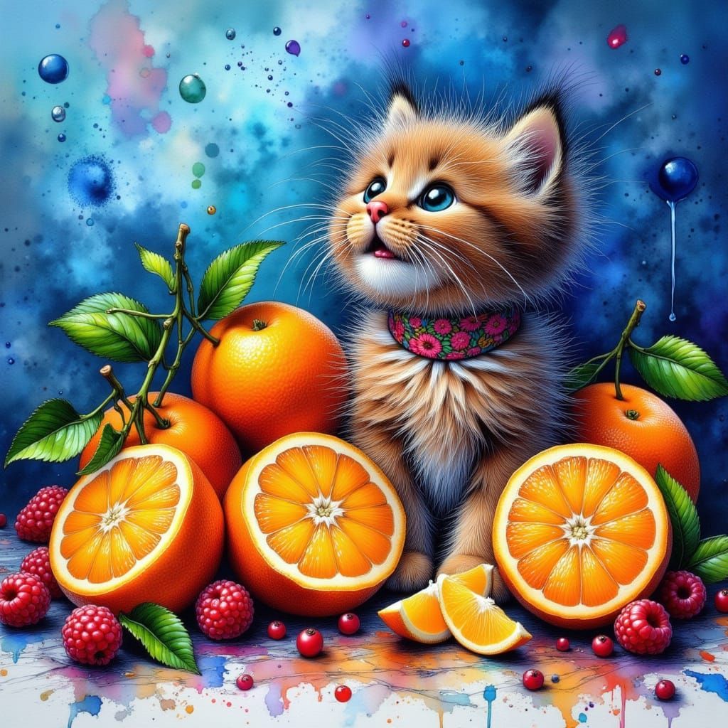 Le petit chat qui aime les fruits !!!!