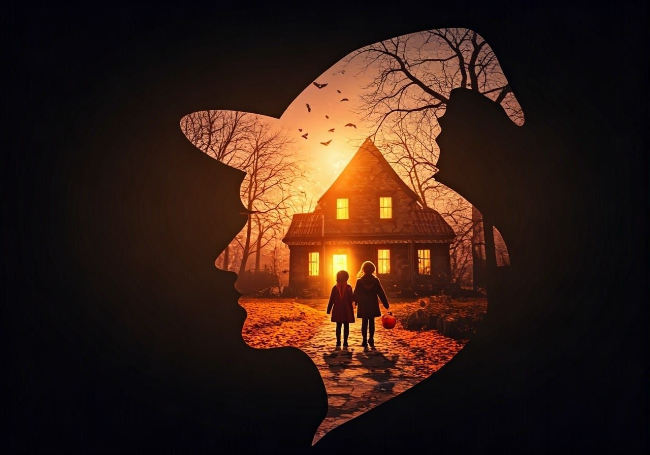 Enchanting Witch's Profile with Whimsical Halloween Scene