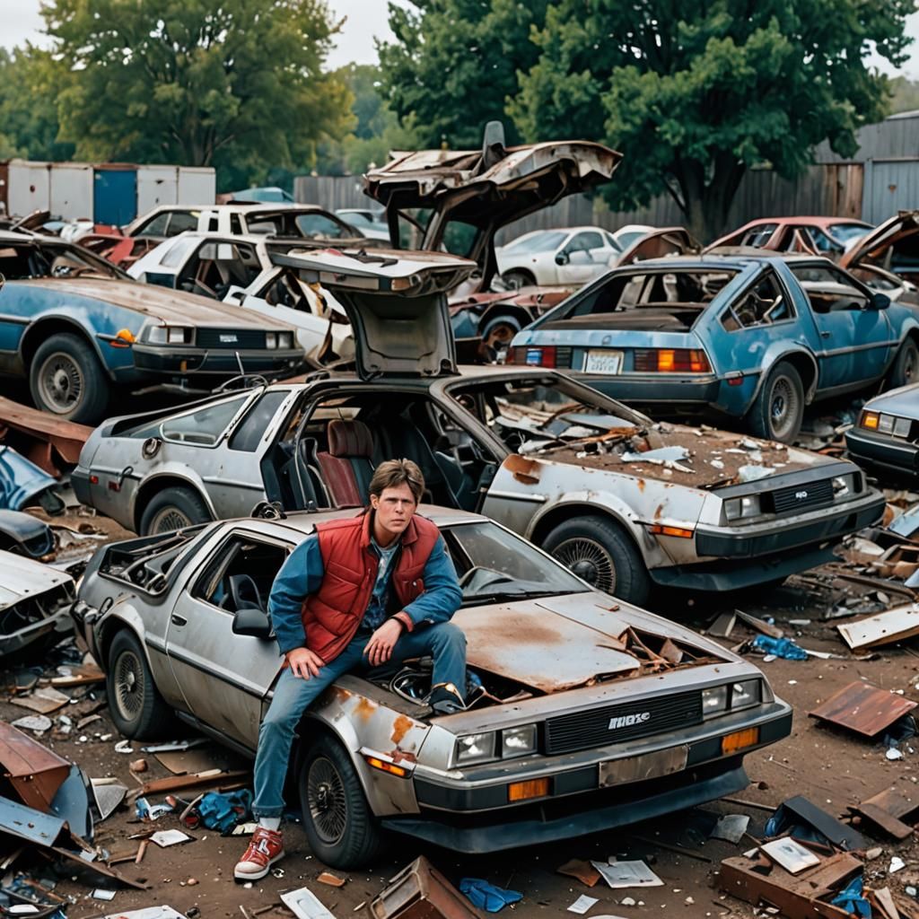 Abandoned DeLorean Time Machine with Zombie Marty