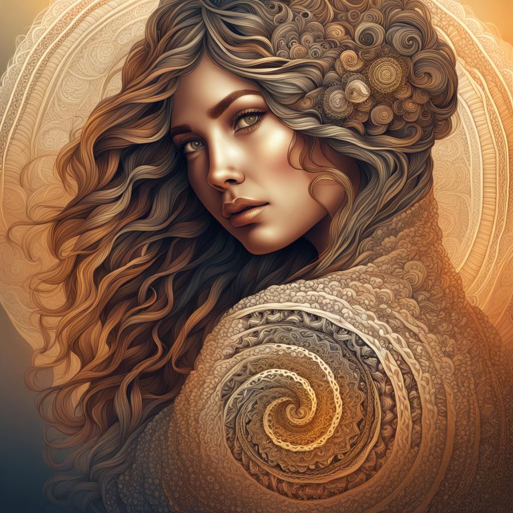 Gorgeous Pregnant Woman in Fractal Zentangle Design