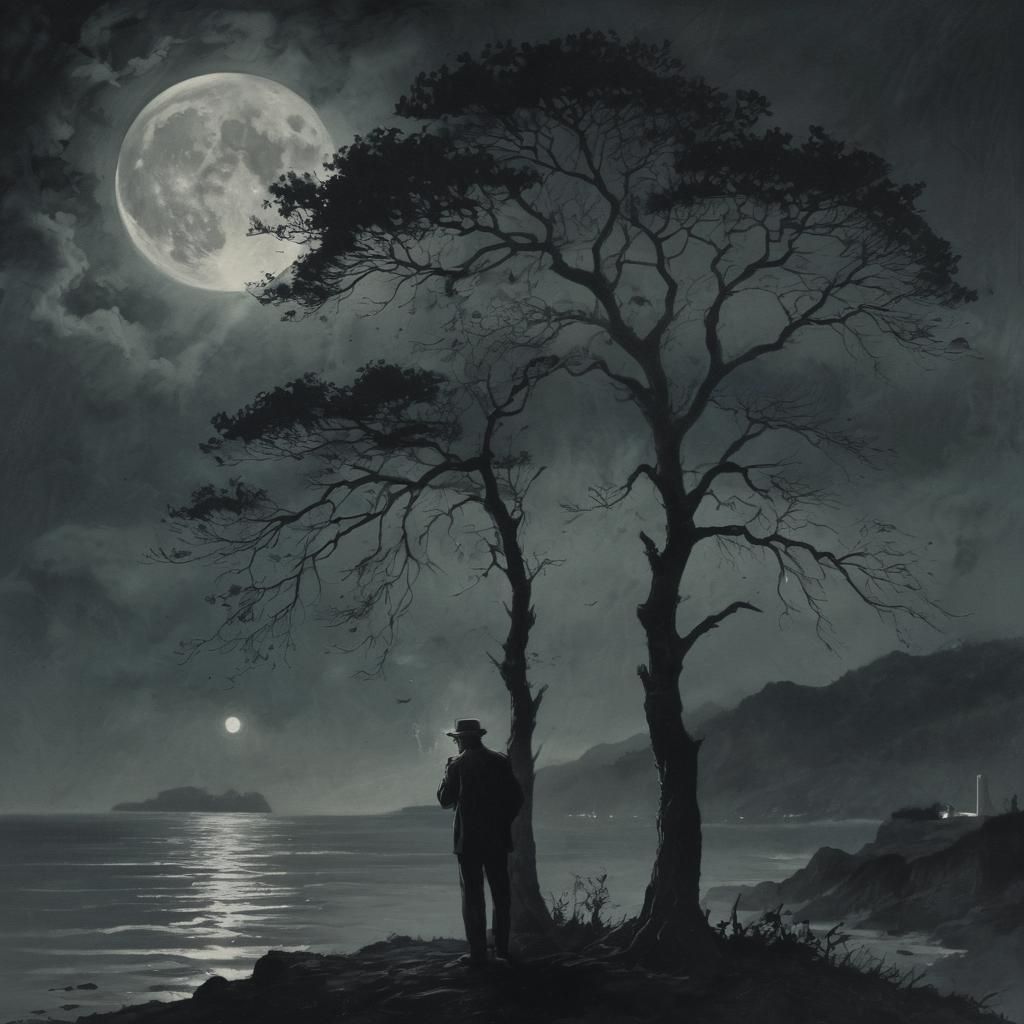 Moody Nocturne: Silhouette of Man Smoking