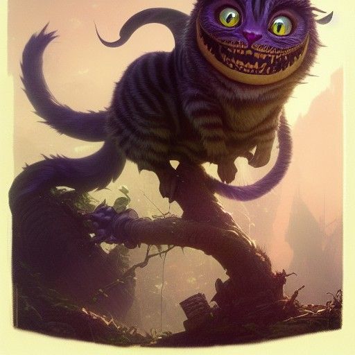 Hyperdetailed Cheshire Cat in Dark Fantasy Style