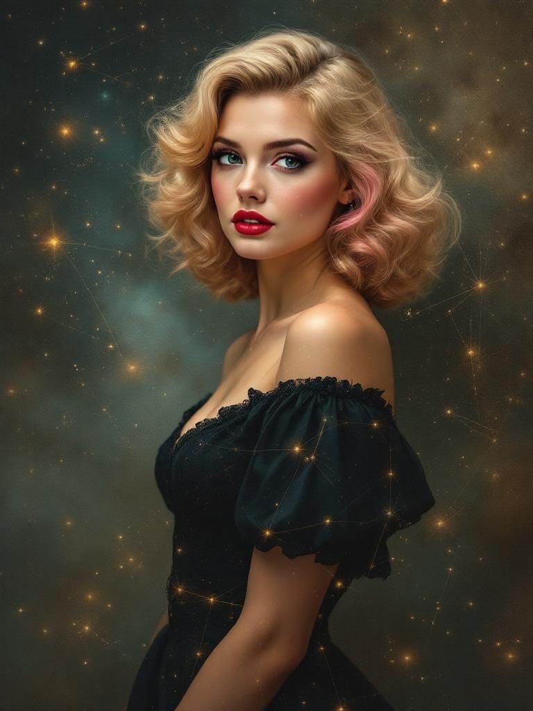 Stellar Pin-Up: Constellation Overlay in Art Nouveau Style