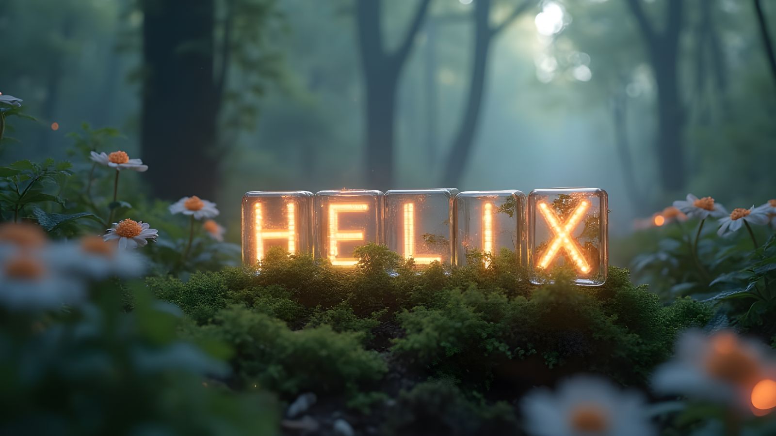 Glowing Floral Helix in Mystical Forest: Digital Art