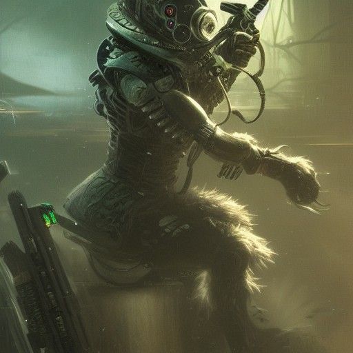 Cyberpunk Rat Warrior with Green Rifle