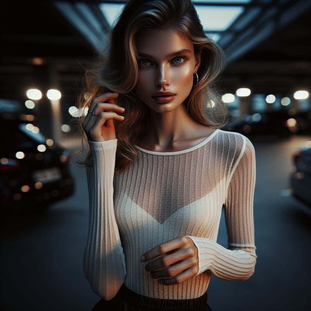 Woman Walking in Moody Night Parking Lot