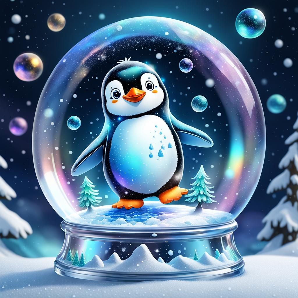 Cosmic Penguin Dances in Snow Globe