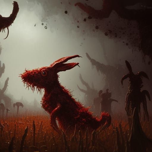 Horrifying Blood-Soaked Were-Rabbit in Dark Fantasy Style