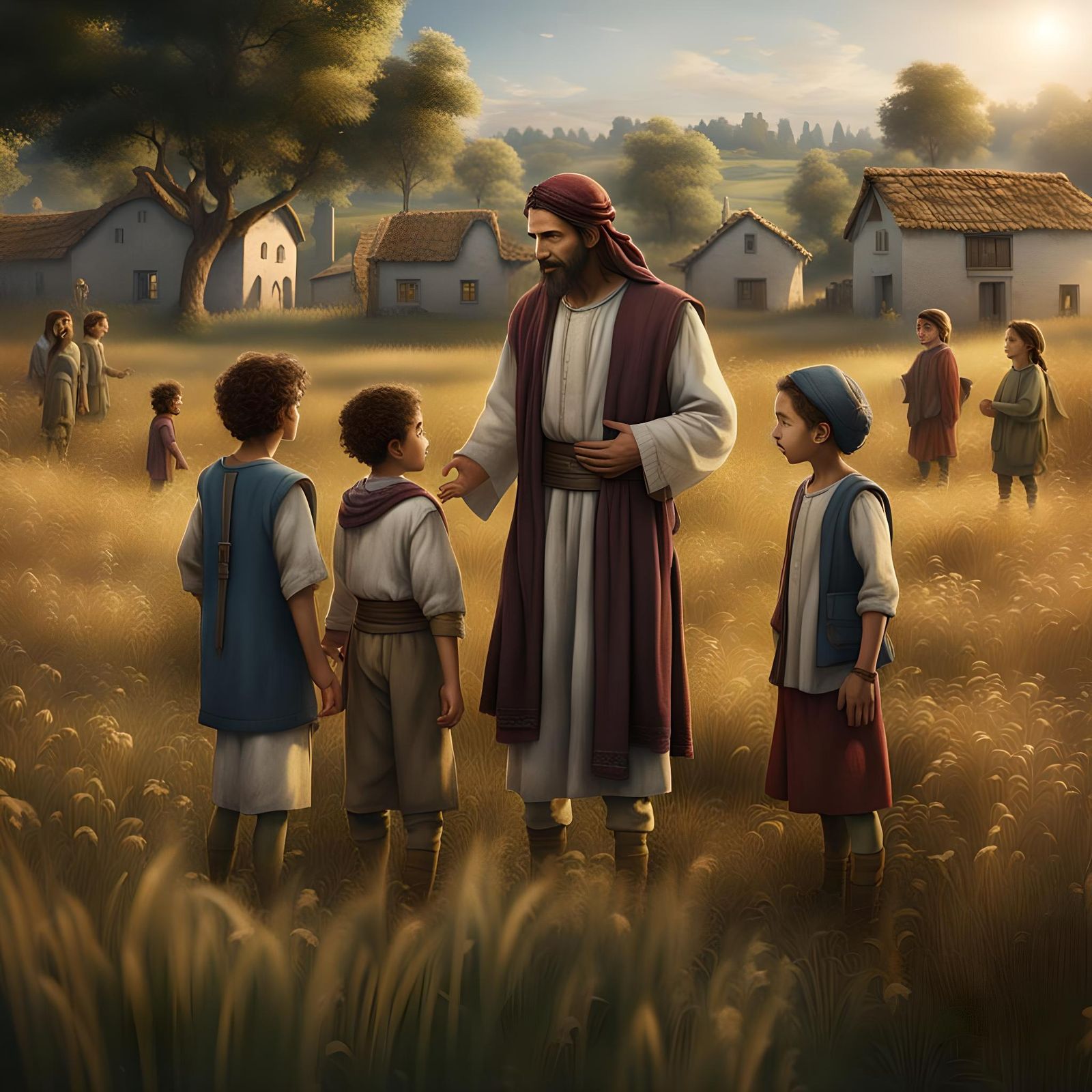 Jesus with Children: Detailed Matte Painting
