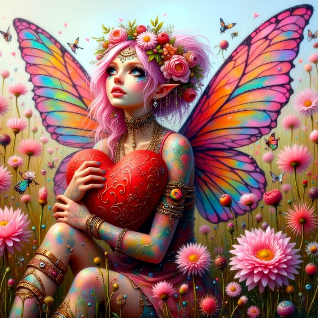 Vibrant Floral Fairy in Sunny Field