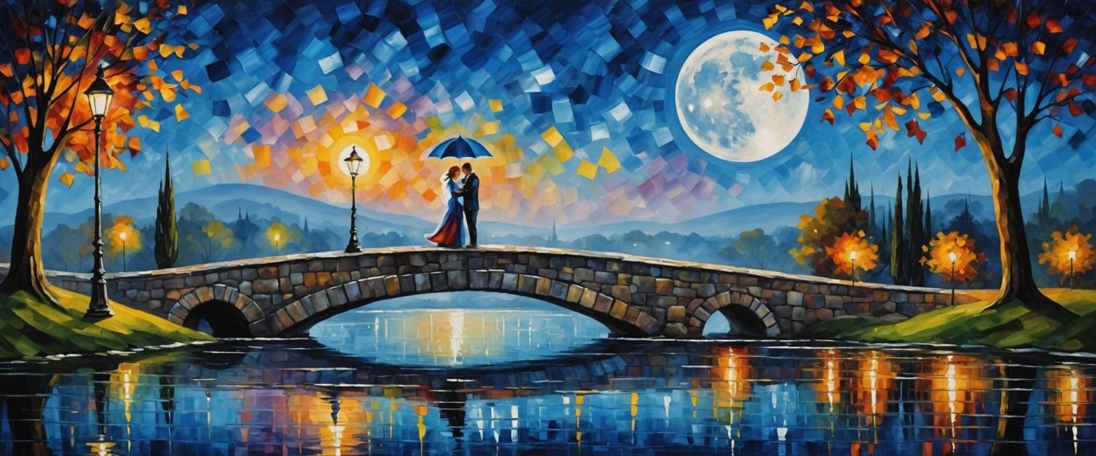 Moonlit Embrace: Leonid Afremov Inspired Painting