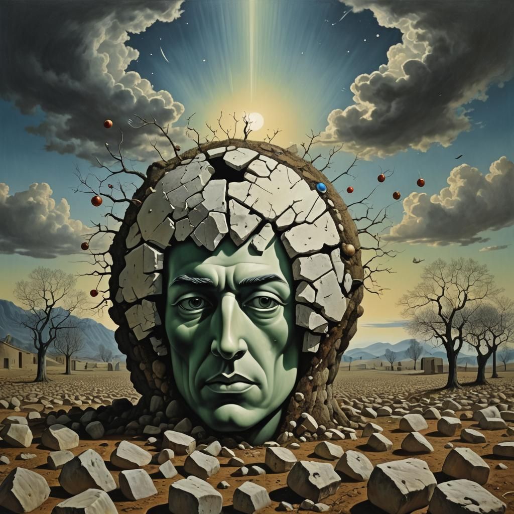 Surreal Orchard Head in Photorealistic Style