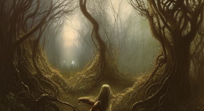 Overgrown City Ruins in Gothic Horror Style