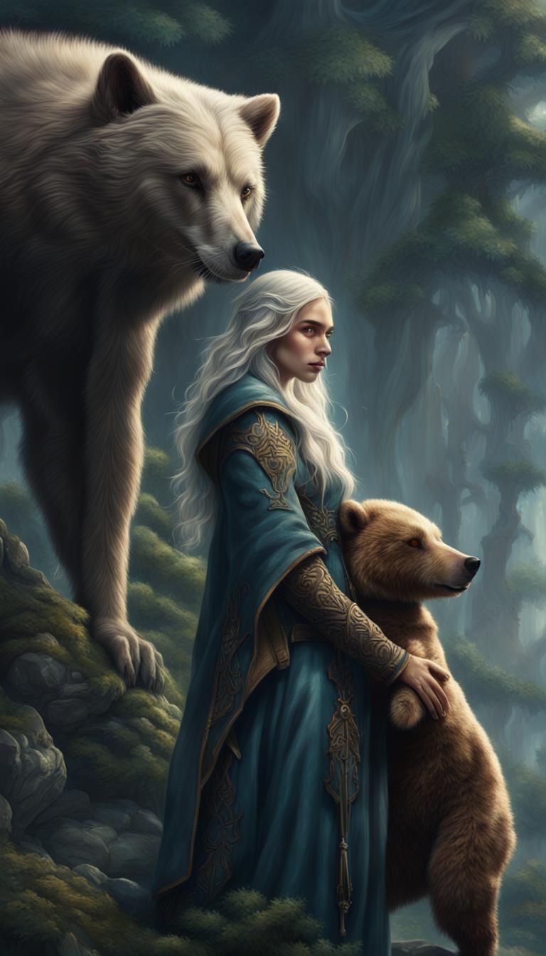 Elf Wizard with Bear Familiar: Digital Matte Painting