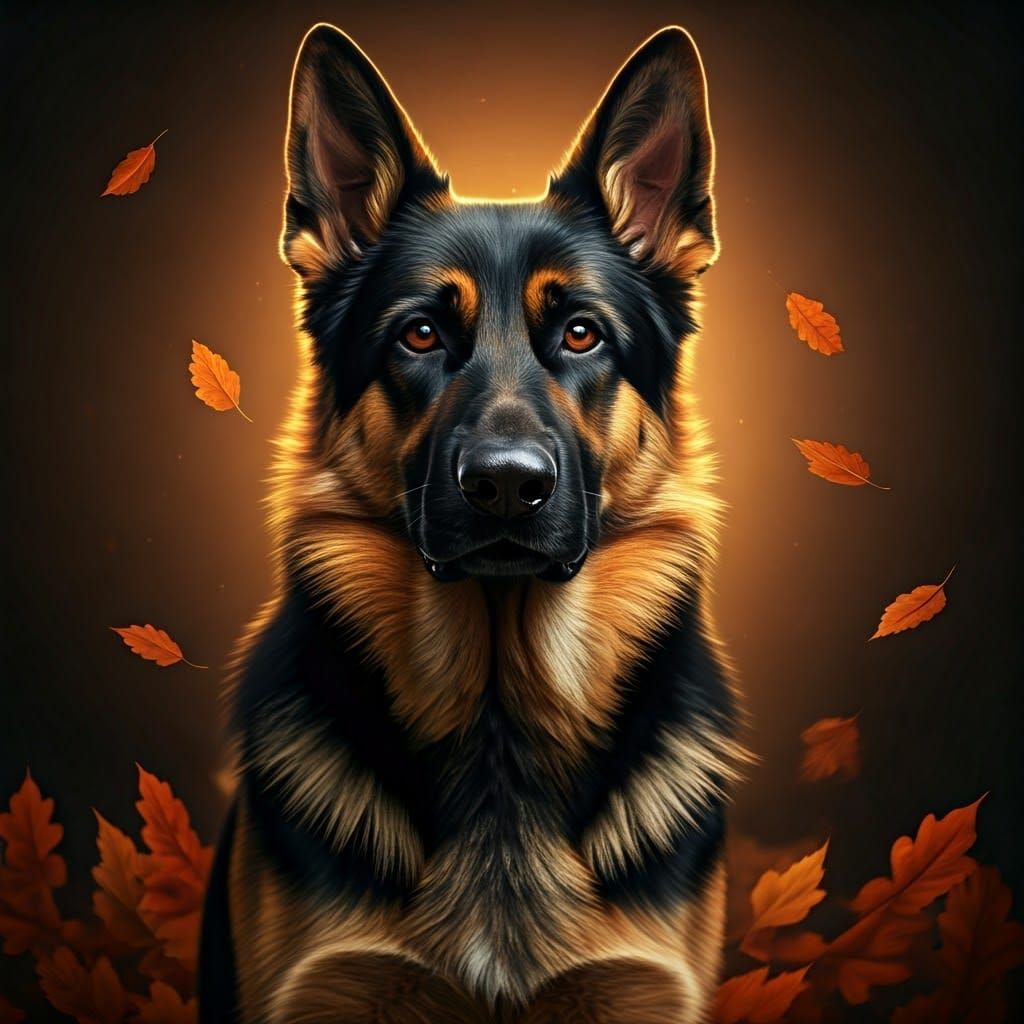 German Shepherd in Autumnal Light, High Resolution