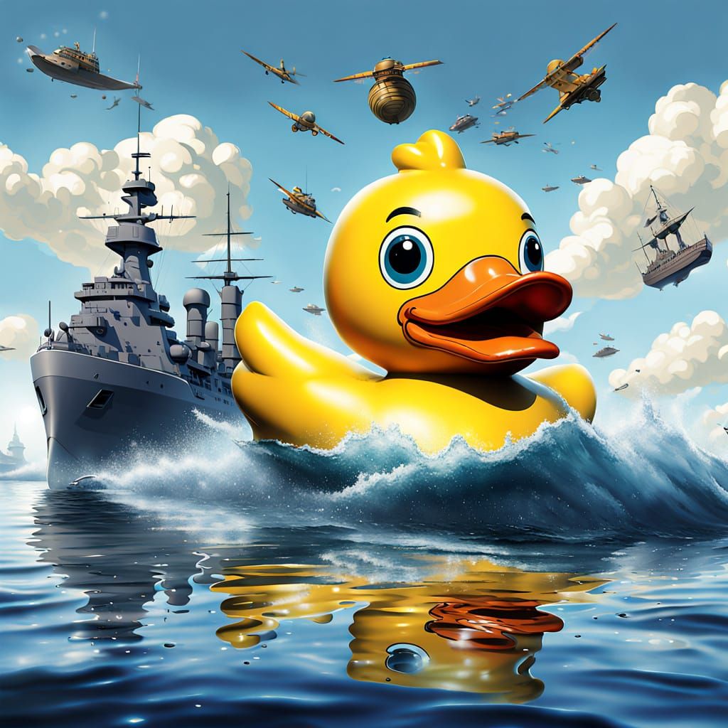 Giant Rubber Duck Unleashes Fury on Battleship in Vivid Digi...