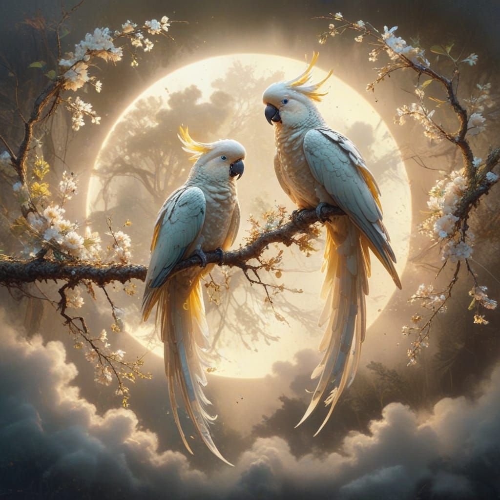 Majestic Cockatoos Perched on a Branch in an Australian Land...