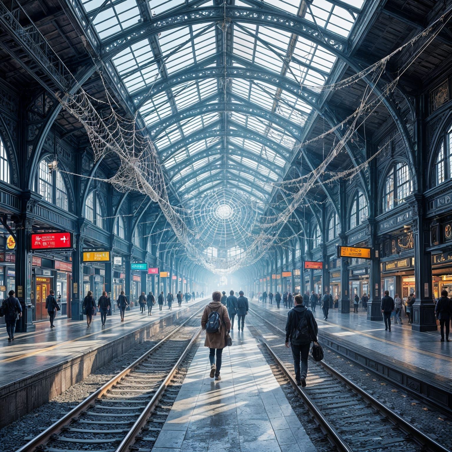 Spiderweb Train Station in Early 20th Century Illustration S...