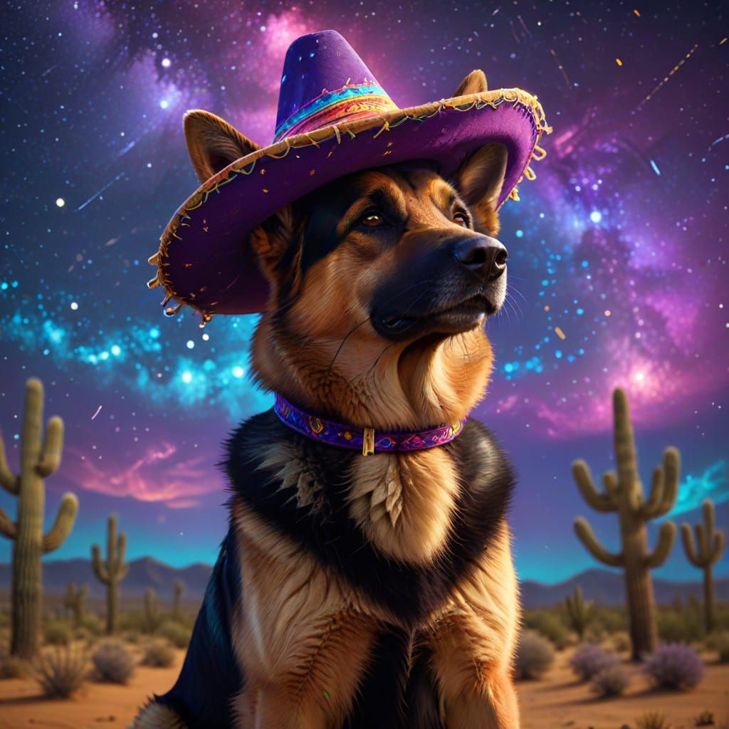 German Shepherd Fiesta in the Desert Night