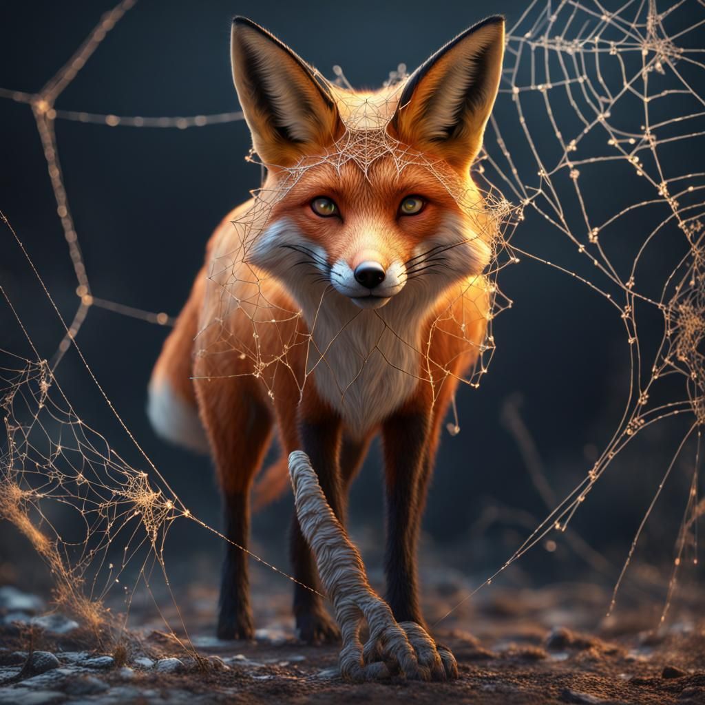 Delicate Spiderweb Fox: Detailed Fantasy Concept Art