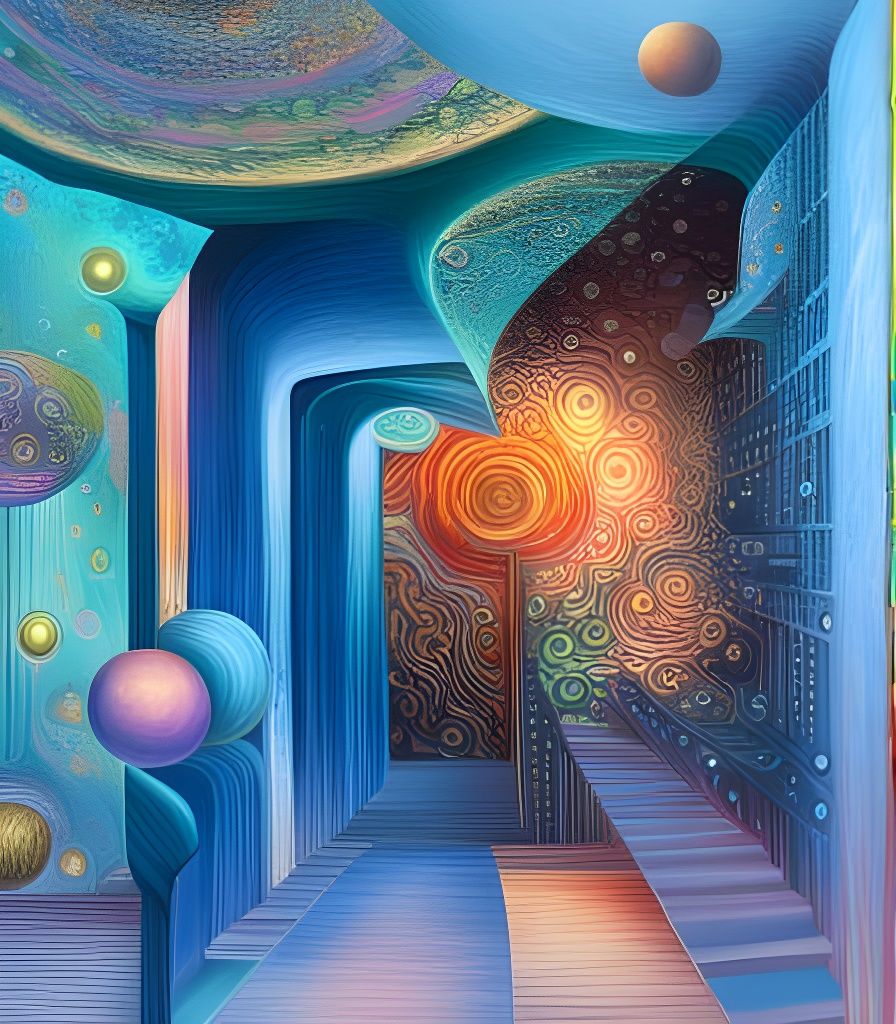 Sci-Fi Zen Garden with Cosmic Sky