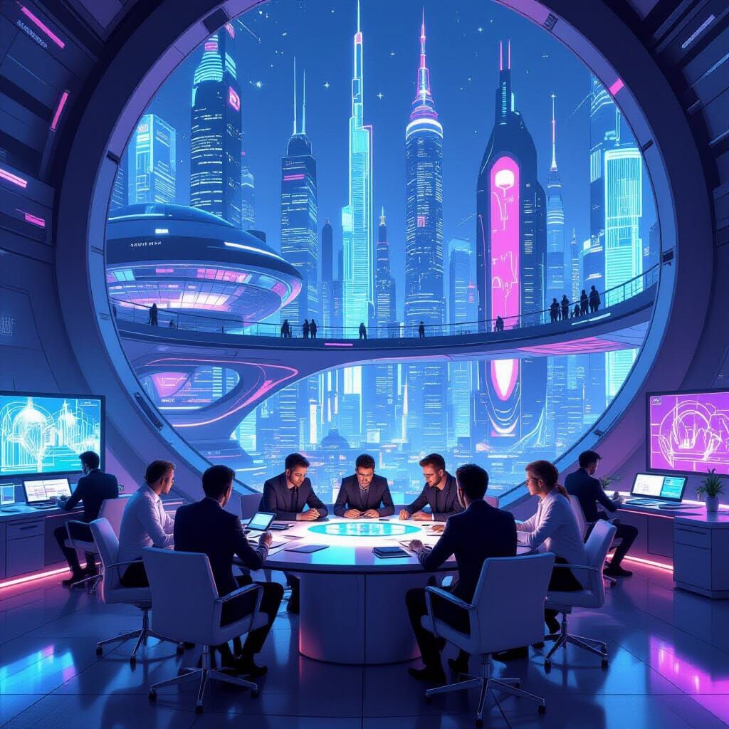 Futuristic Think Tank Brainstorming Session