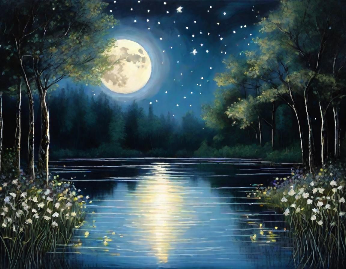 Moonlit Lake: A Romantic Nocturne in Magical Realism
